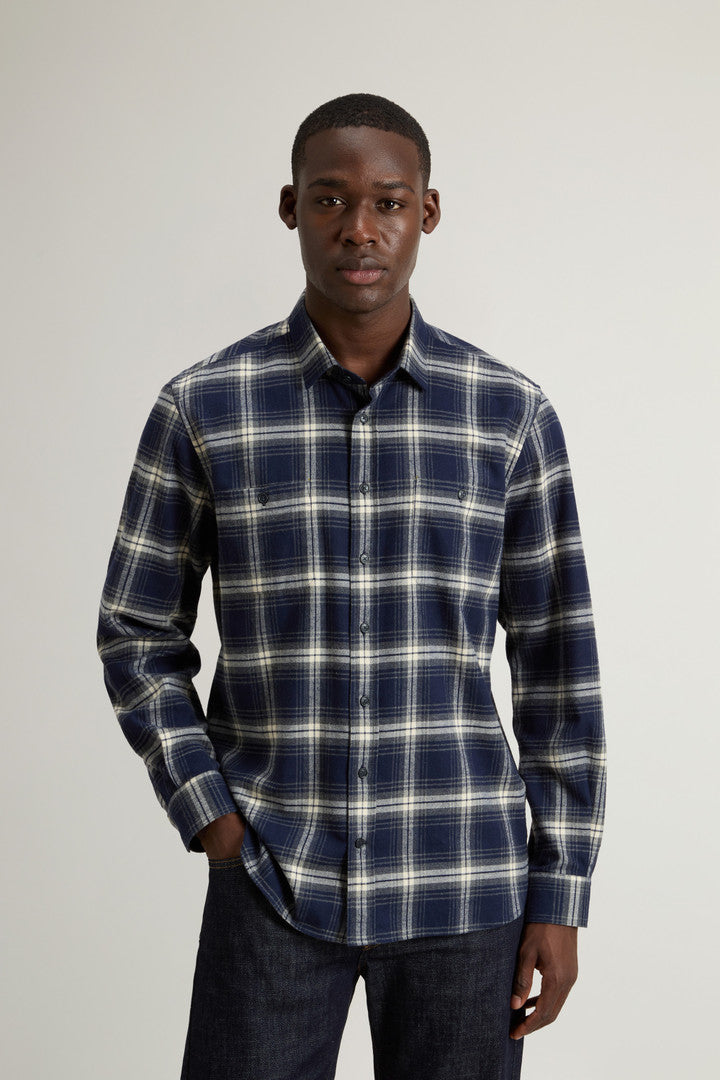 Pure Cotton Flannel Checked Shirt (Blue Check) - Detail View 1