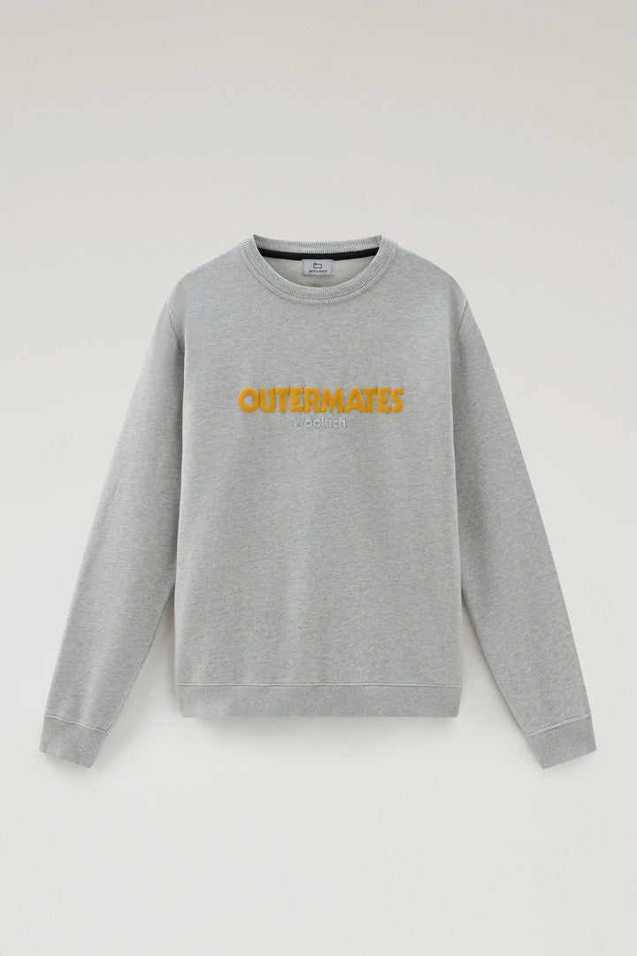 Pure Cotton Crewneck Sweatshirt with Embossed Print (Light Grey Melange) - Main View