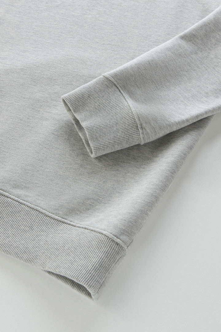 Pure Cotton Crewneck Sweatshirt with Embossed Print (Light Grey Melange) - Detail View 2