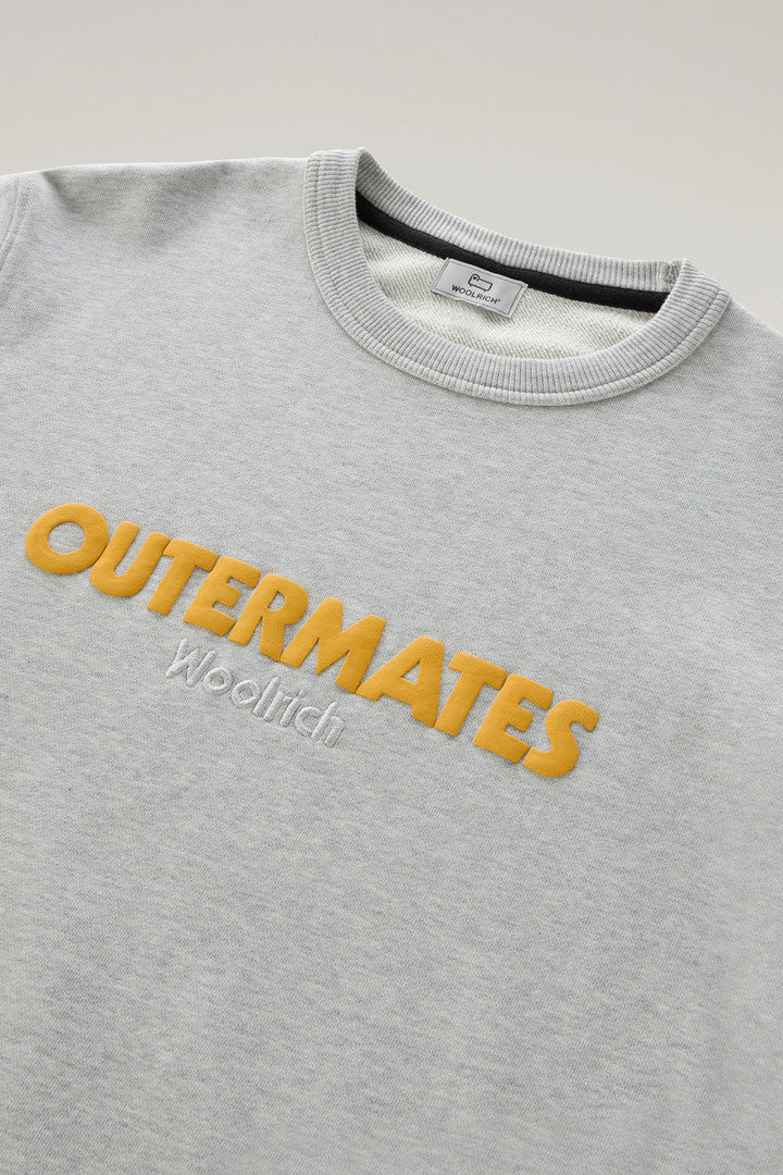 Pure Cotton Crewneck Sweatshirt with Embossed Print (Light Grey Melange) - Detail View 1