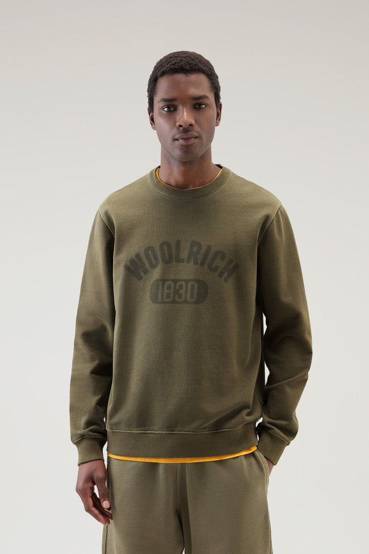 Garment-Dyed 1830 Crewneck Sweatshirt in Pure Cotton (Lake Olive) - Detail View 1