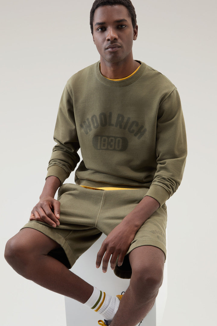 Garment-Dyed 1830 Crewneck Sweatshirt in Pure Cotton (Lake Olive) - Detail View 4