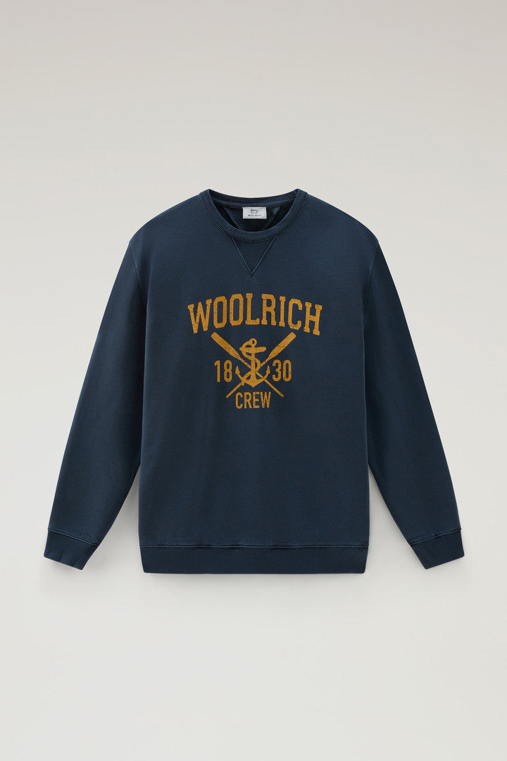 Garment-Dyed Crewneck Sweatshirt with Graphic Print (Melton Blue) - Detail View 1