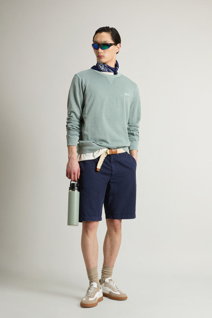 Garment-Dyed Crewneck Sweatshirt in Light Pure Cotton (Chinois Green) - Detail View 1