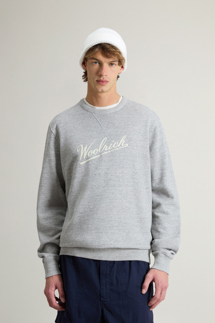 Crewneck Sweatshirt in Pure Cotton MoulinÃ© (Medium Grey) - Detail View 1