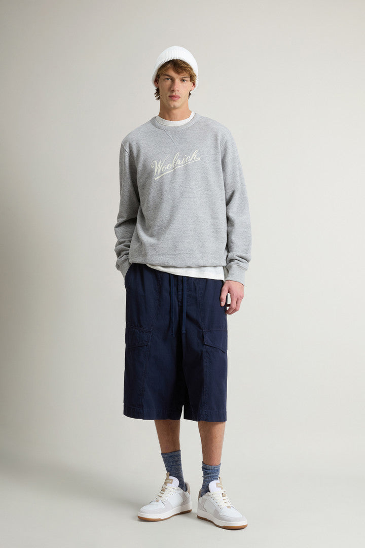 Crewneck Sweatshirt in Pure Cotton MoulinÃ© (Melton Blue) - Detail View 2