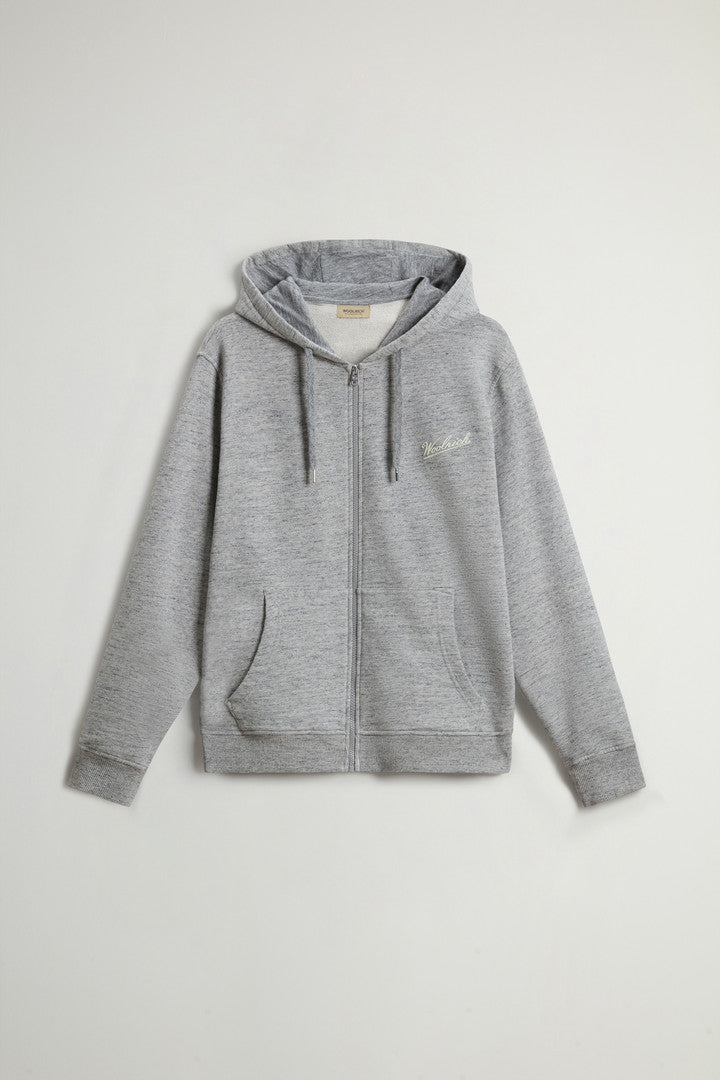 Full-zip Hoodie in Pure Cotton MoulinÃ© (Melton Blue) - Detail View 9