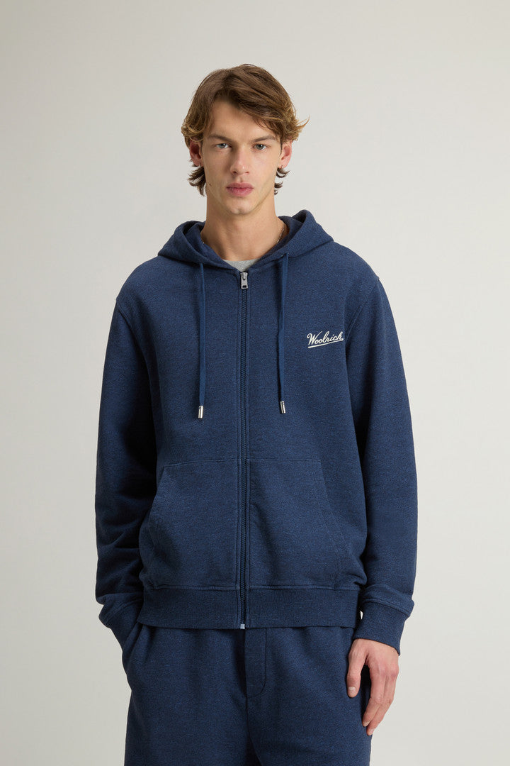 Full-zip Hoodie in Pure Cotton MoulinÃ© (Melton Blue) - Detail View 1