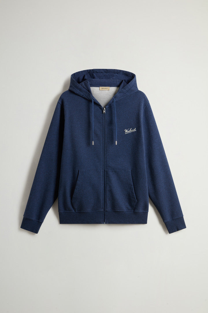 Full-zip Hoodie in Pure Cotton MoulinÃ© (Medium Grey) - Detail View 5