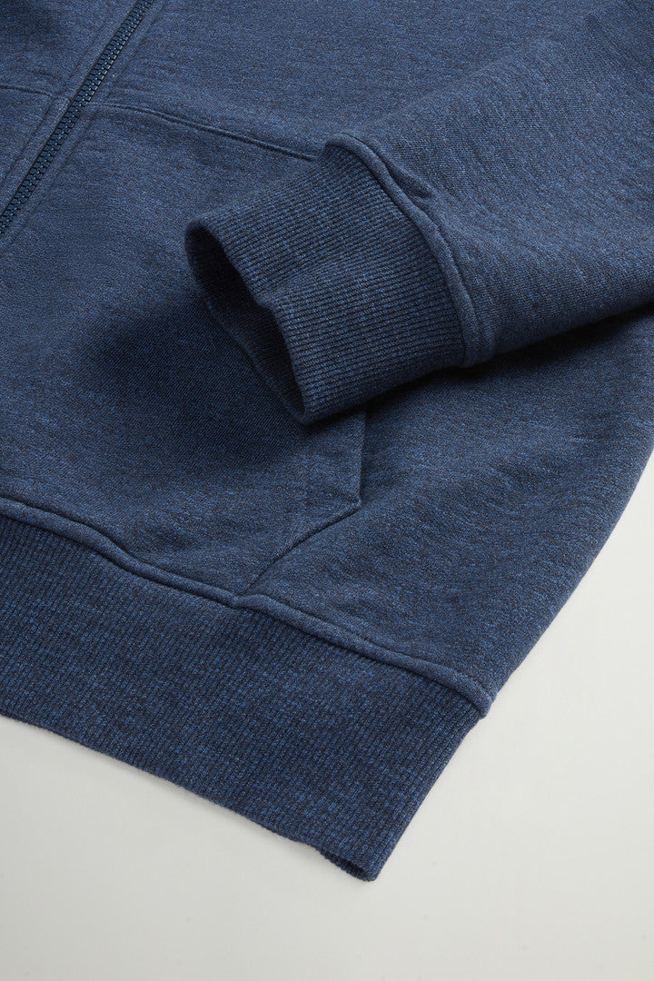 Full-zip Hoodie in Pure Cotton MoulinÃ© (Melton Blue) - Detail View 6