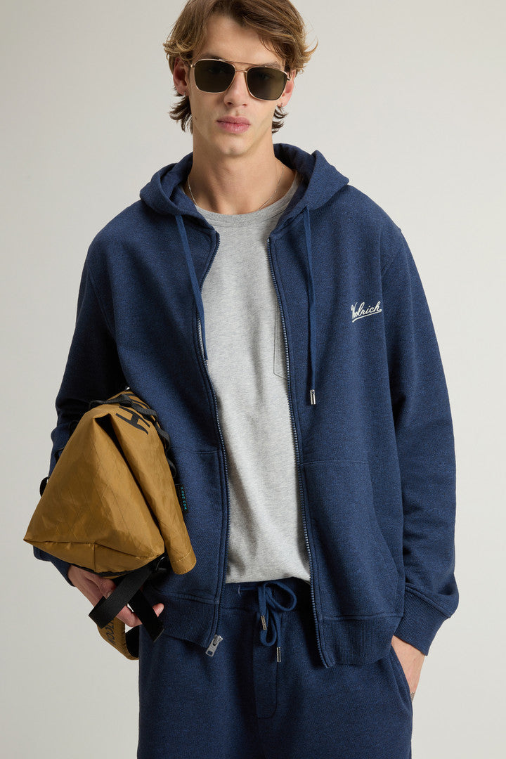 Full-zip Hoodie in Pure Cotton MoulinÃ© (Medium Grey) - Detail View 4