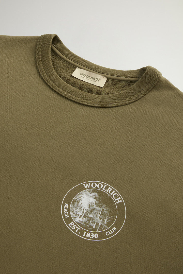 Crewneck Sweatshirt in Pure Cotton with Print (Greenstone) - Detail View 5
