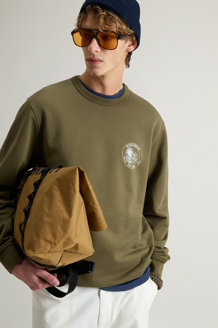 Crewneck Sweatshirt in Pure Cotton with Print (Greenstone) - Detail View 4