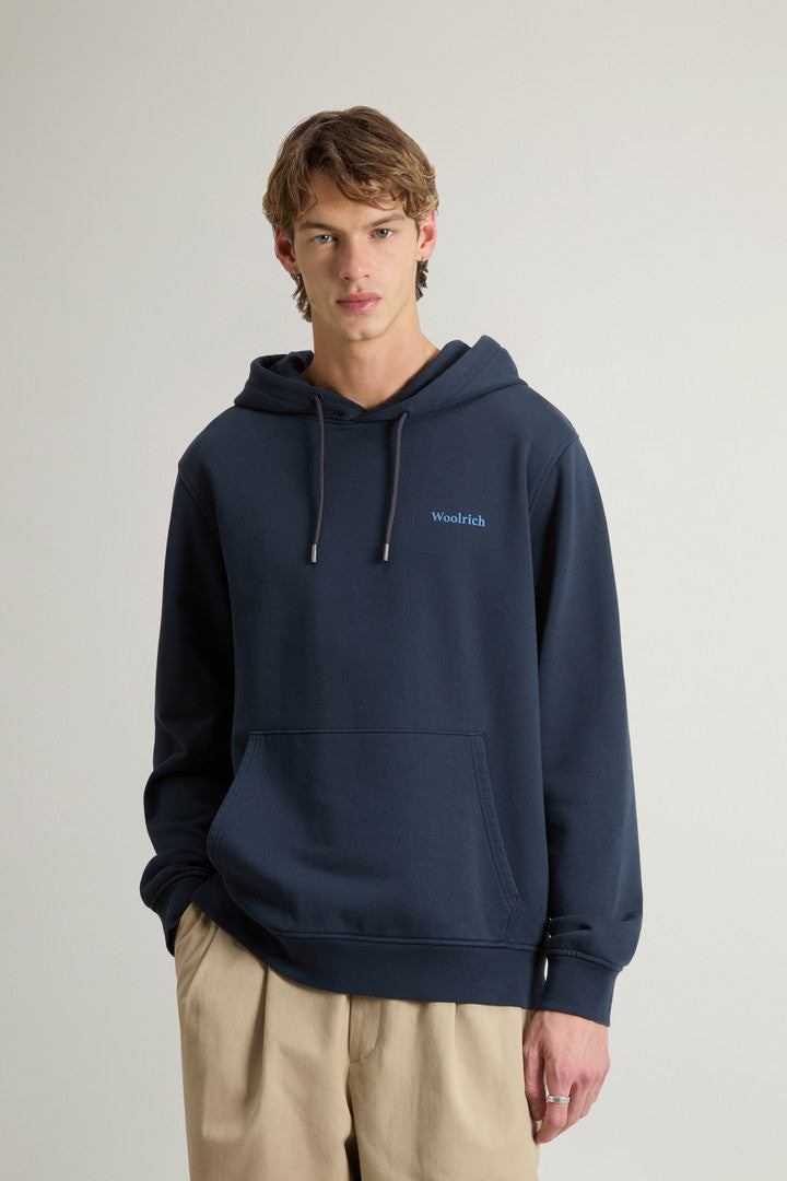 Pure Cotton Hoodie with Back Print (Melton Blue) - Detail View 1