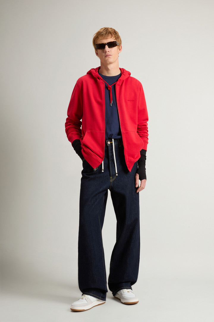 Full-zip Hoodie in Light Cotton-Blend Fabric (Barbados Cherry) - Detail View 2