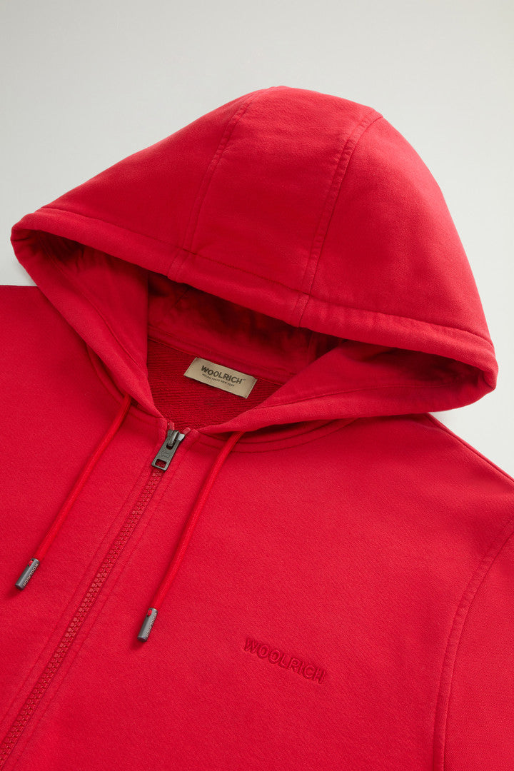 Full-zip Hoodie in Light Cotton-Blend Fabric (Barbados Cherry) - Detail View 5