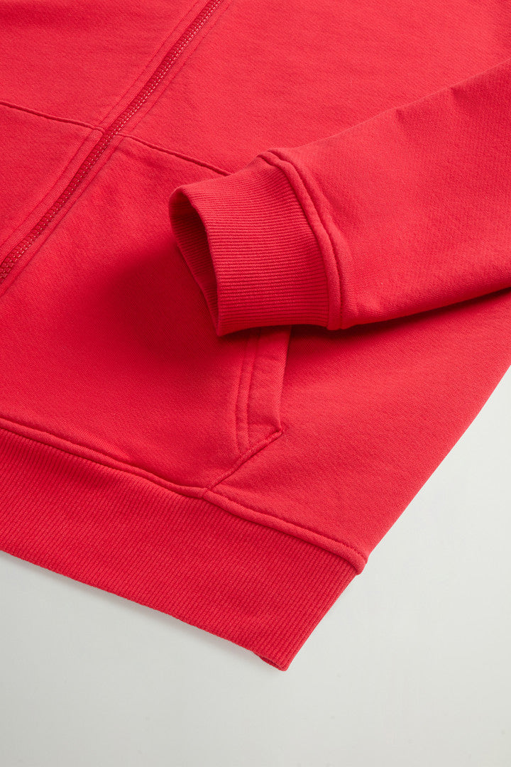 Full-zip Hoodie in Light Cotton-Blend Fabric (Barbados Cherry) - Detail View 6