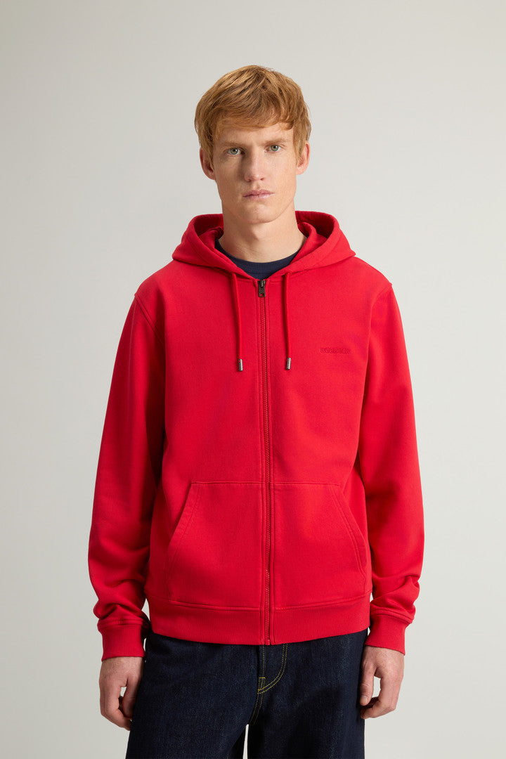 Full-zip Hoodie in Light Cotton-Blend Fabric (Barbados Cherry) - Detail View 1