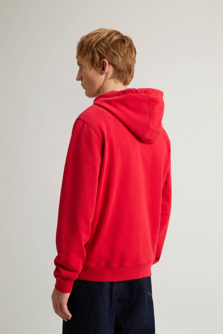 Full-zip Hoodie in Light Cotton-Blend Fabric (Barbados Cherry) - Detail View 3