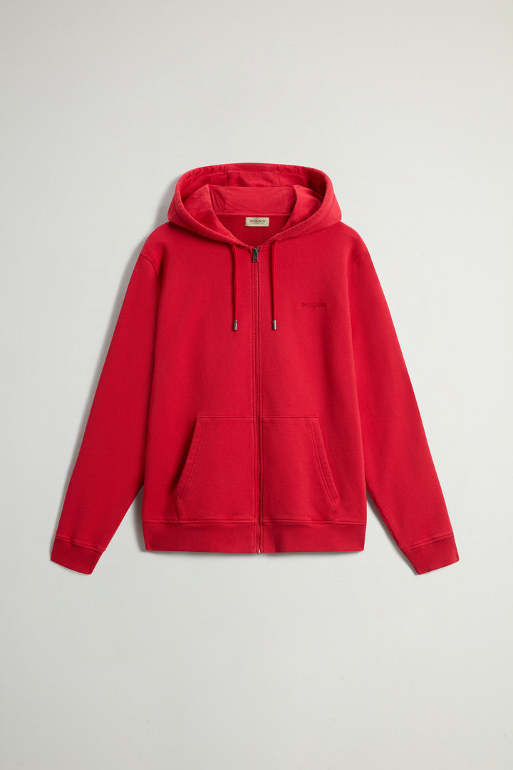 Full-zip Hoodie in Light Cotton-Blend Fabric (Barbados Cherry) - Main View