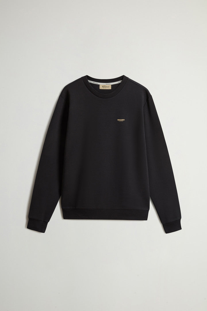 Crewneck Sweatshirt in Cotton-Blend Interlock with Logo (Black) - Main View