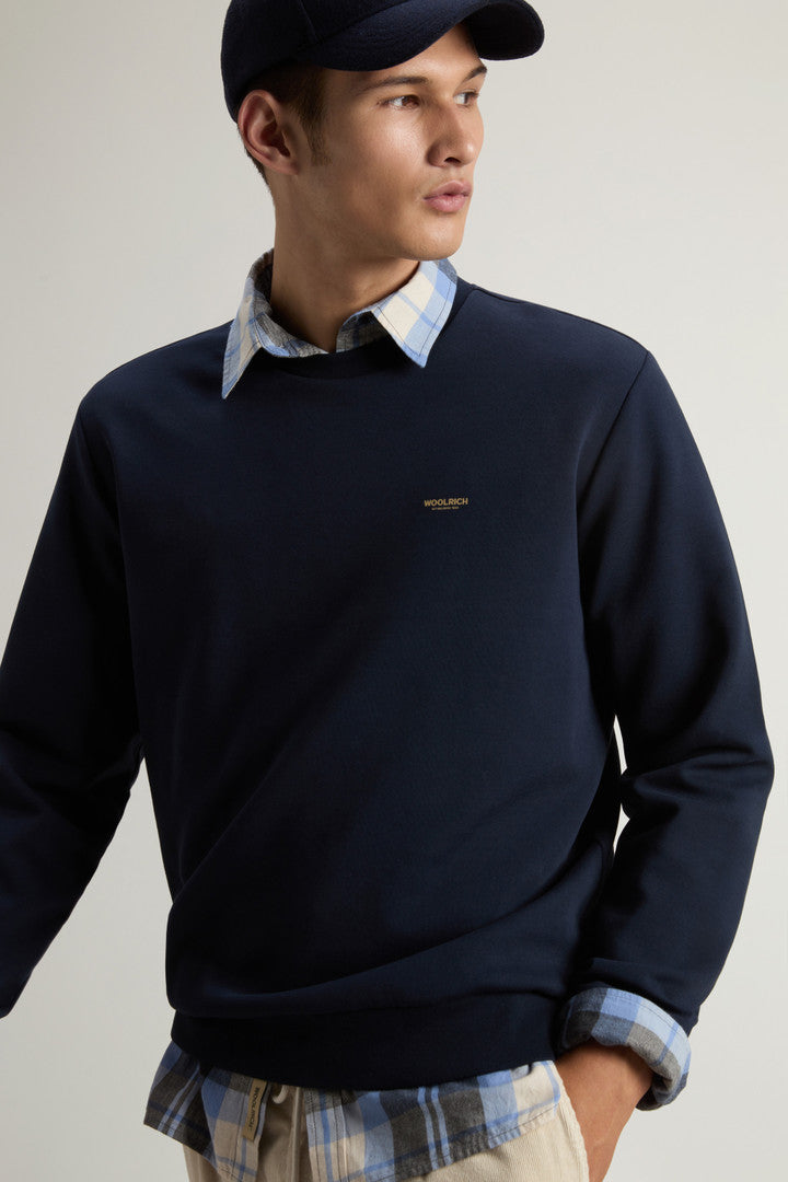Crewneck Sweatshirt in Cotton-Blend Interlock with Logo (Black) - Detail View 4