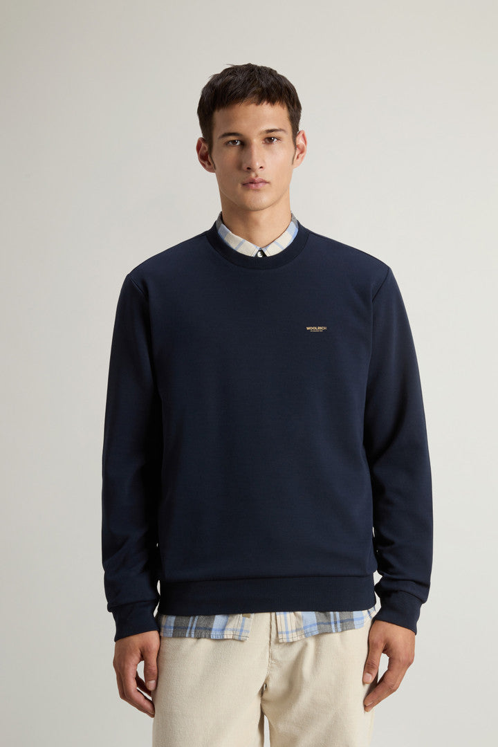 Crewneck Sweatshirt in Cotton-Blend Interlock with Logo (Black) - Detail View 1