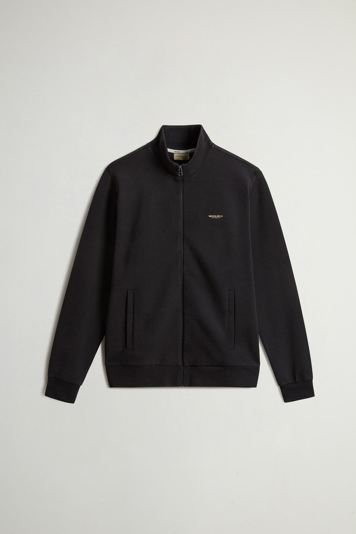 Full-Zip High Neck Sweatshirt in Cotton-Blend Interlock with Logo (Black) - Main View