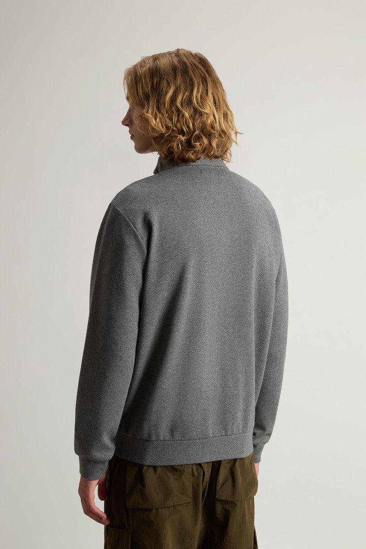 Full-Zip High Neck Sweatshirt in Cotton-Blend Interlock with Logo (Black) - Detail View 3