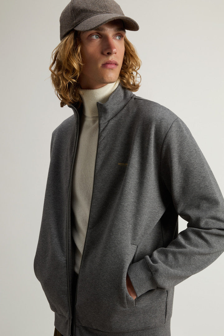 Full-Zip High Neck Sweatshirt in Cotton-Blend Interlock with Logo (Black) - Detail View 4