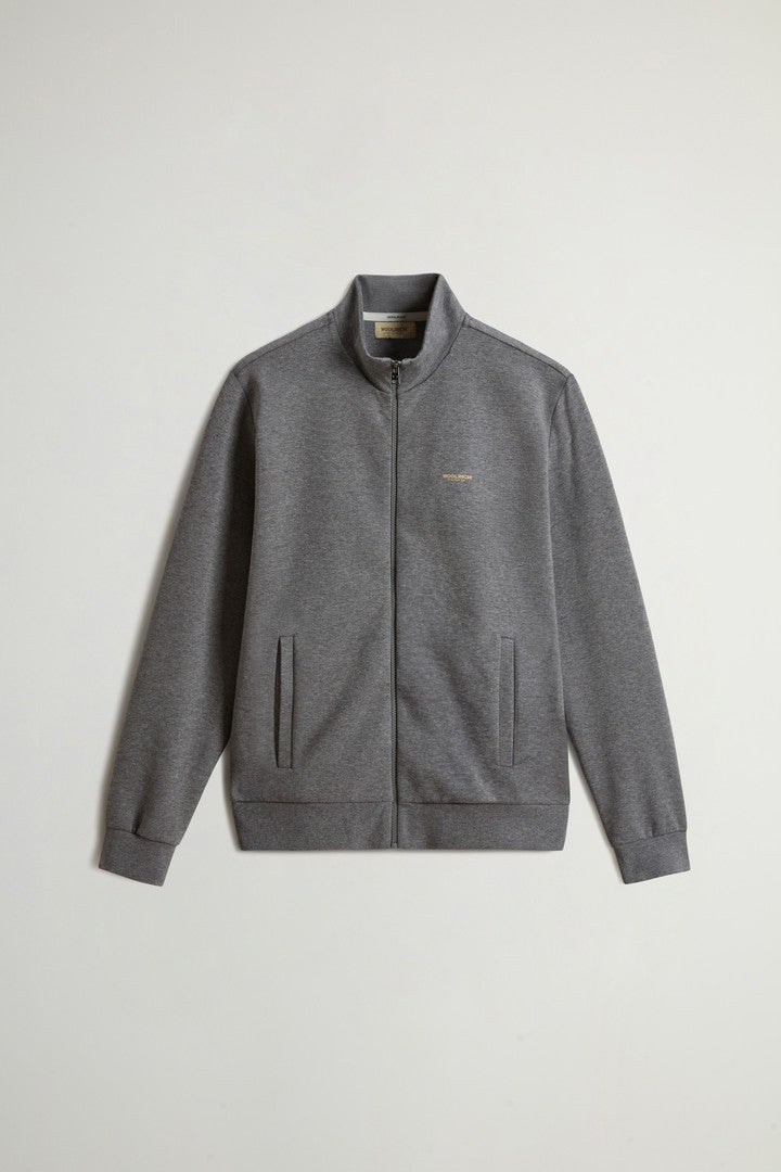 Full-Zip High Neck Sweatshirt in Cotton-Blend Interlock with Logo (Black) - Detail View 5