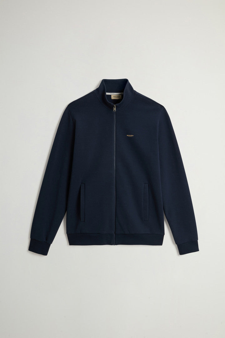 Full-Zip High Neck Sweatshirt in Cotton-Blend Interlock with Logo (Black) - Detail View 7