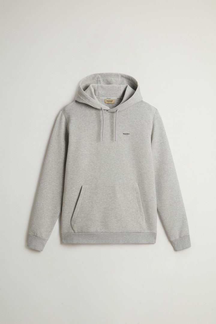 Hooded Sweatshirt in Cotton-Blend Interlock (Charcoal Melange) - Detail View 9