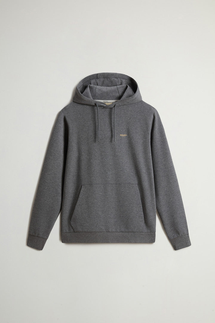Hooded Sweatshirt in Cotton-Blend Interlock (Light Grey Melange) - Detail View 5