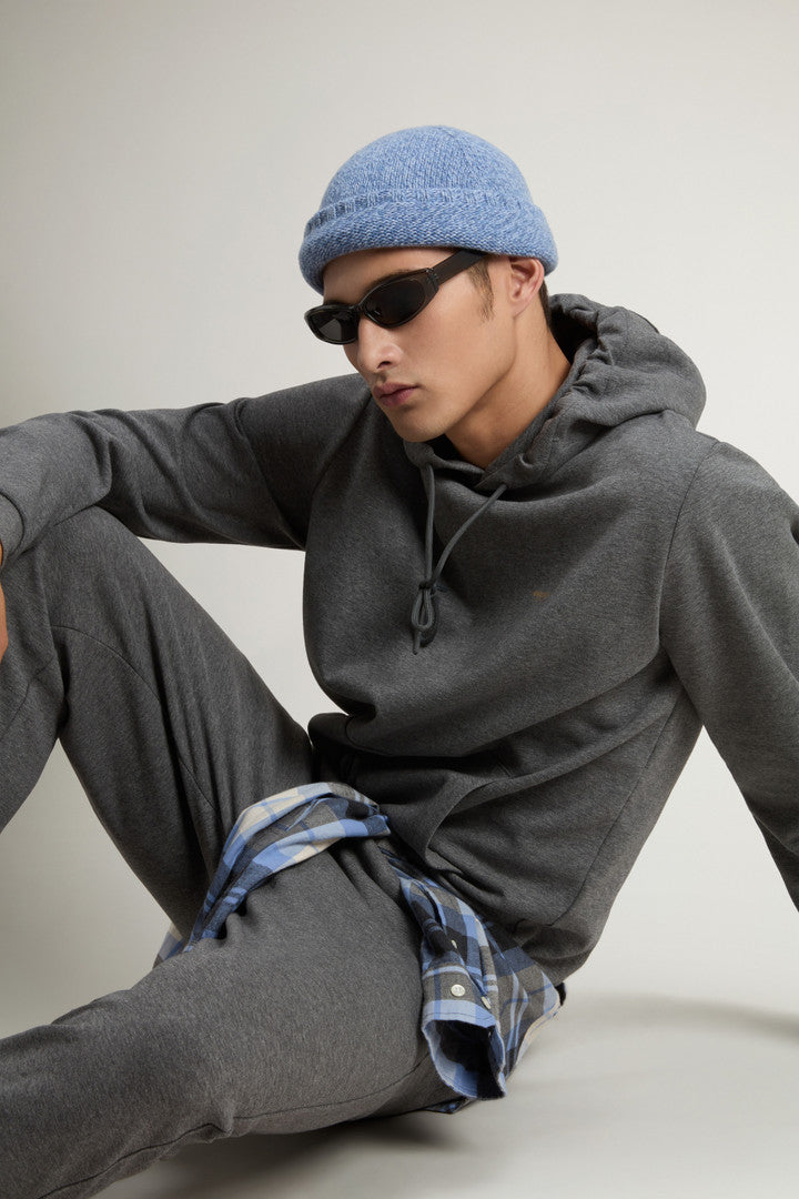 Hooded Sweatshirt in Cotton-Blend Interlock (Deep Water) - Detail View 4