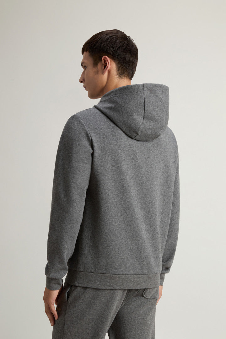 Hooded Sweatshirt in Cotton-Blend Interlock (Light Grey Melange) - Detail View 3