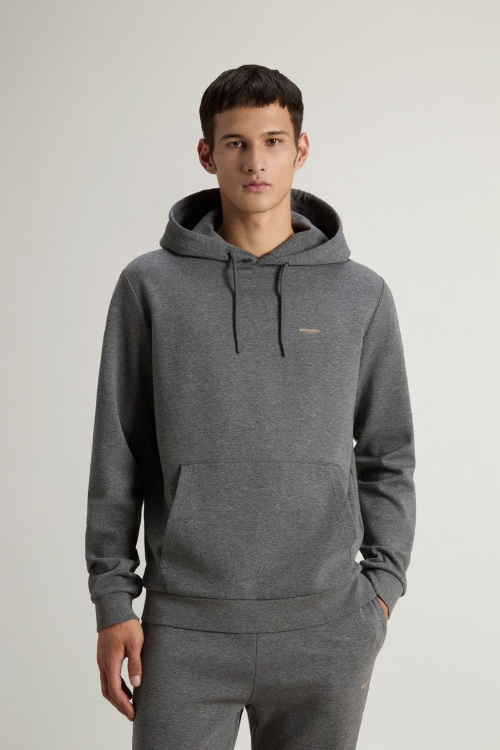 Hooded Sweatshirt in Cotton-Blend Interlock (Melton Blue) - Detail View 1