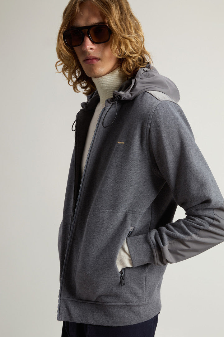 Hybrid Pure Cotton and Nylon Hoodie (Charcoal Melange) - Detail View 4