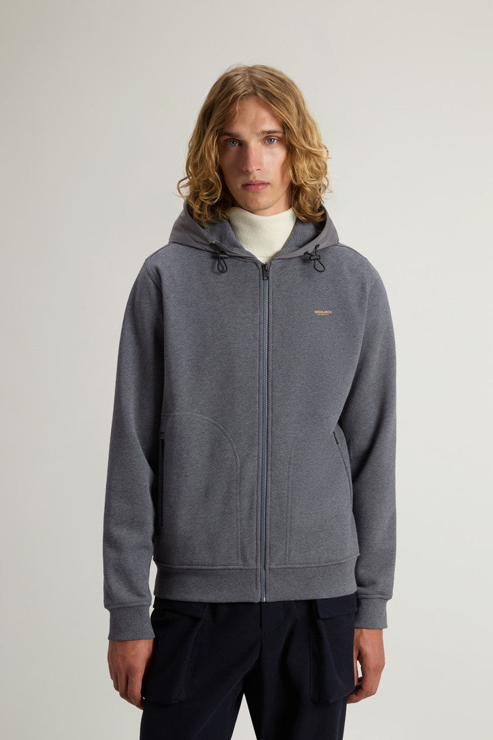 Hybrid Pure Cotton and Nylon Hoodie (Charcoal Melange) - Detail View 1