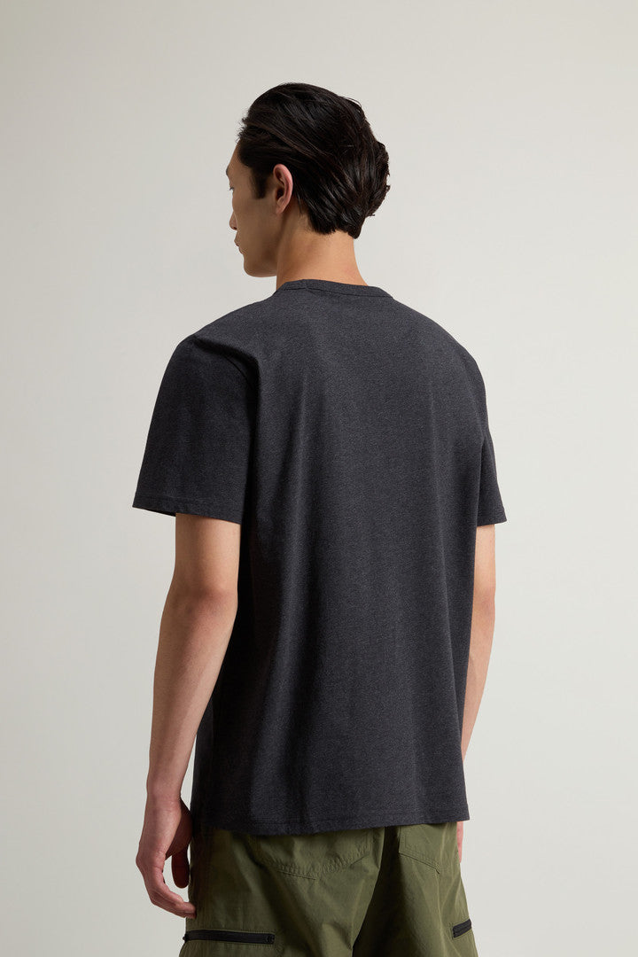 Pure Cotton Sheep T-shirt with Patch (Dark Grey Melange) - Detail View 3