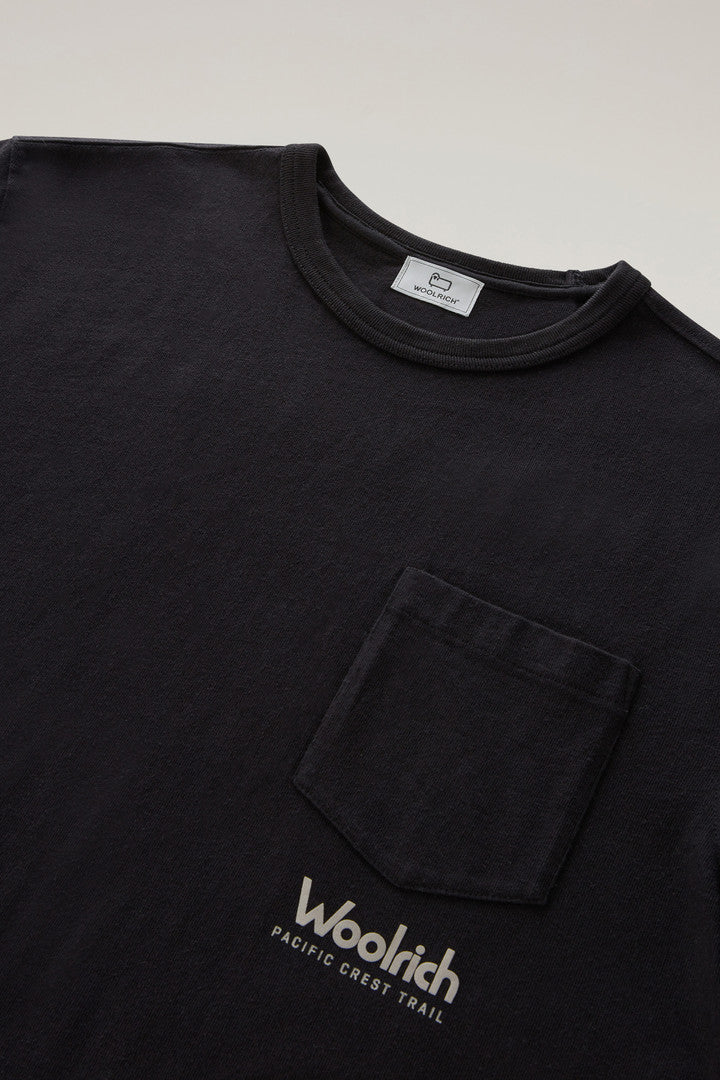 Pure Cotton T-Shirt with Trail Print (Black) - Detail View 1
