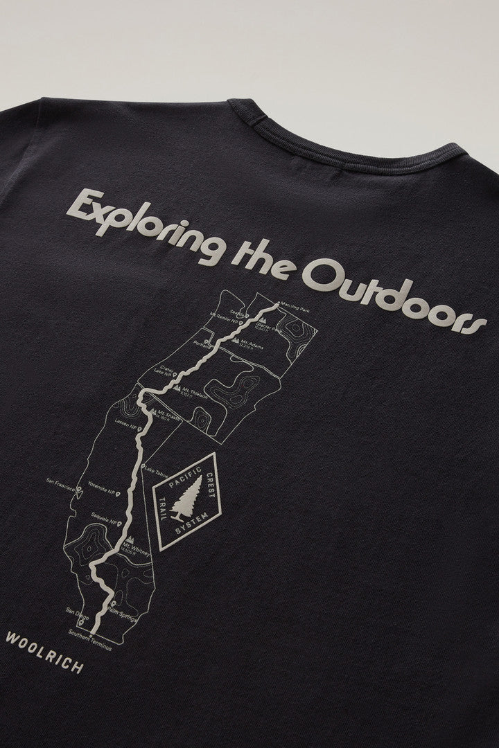 Pure Cotton T-Shirt with Trail Print (Black) - Detail View 2