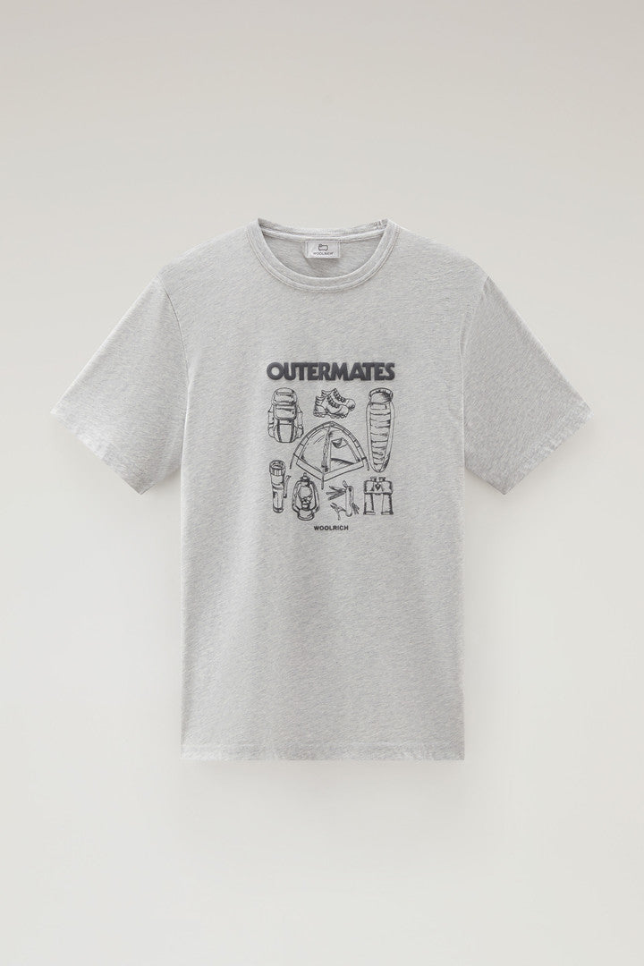 Pure Cotton T-Shirt with Outermates Print (Light Grey Melange) - Main View