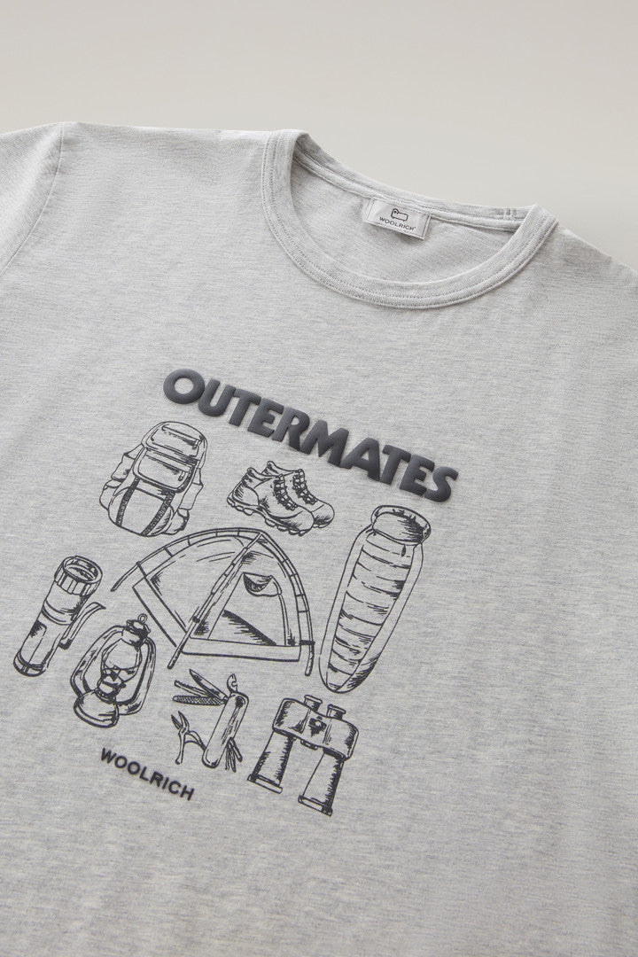 Pure Cotton T-Shirt with Outermates Print (Light Grey Melange) - Detail View 1