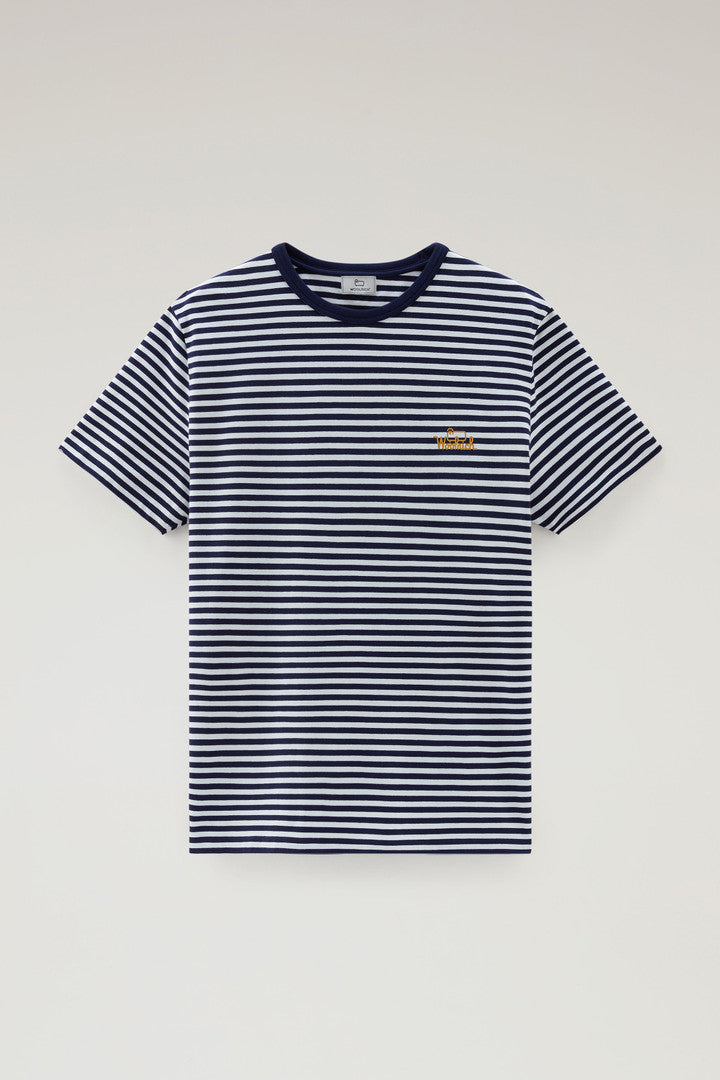 Striped T-Shirt in Stretch Cotton Jersey (Red Stripe) - Detail View 4