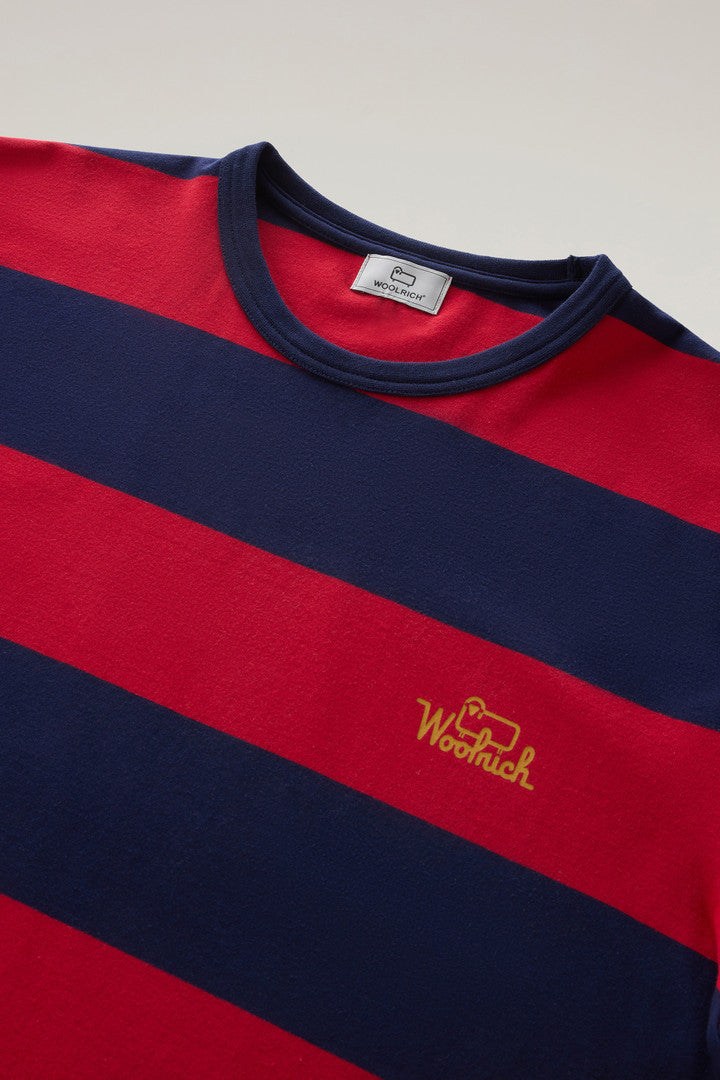 Striped T-Shirt in Stretch Cotton Jersey (Red Stripe) - Detail View 1