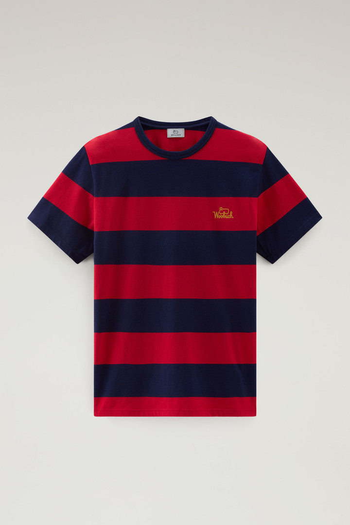 Striped T-Shirt in Stretch Cotton Jersey (Red Stripe) - Main View