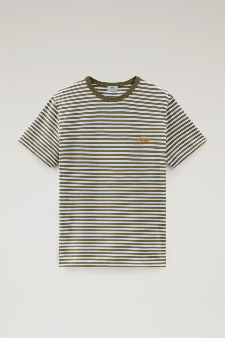 Striped T-Shirt in Stretch Cotton Jersey (Red Stripe) - Detail View 3