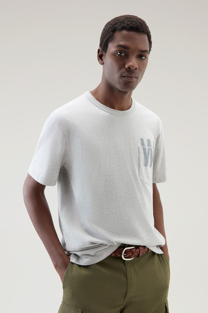 Pure Cotton T-Shirt with Chest Pocket (Light Grey Melange) - Detail View 4