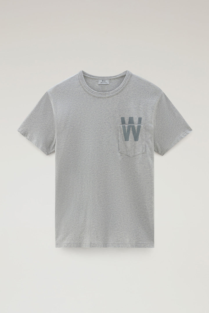 Pure Cotton T-Shirt with Chest Pocket (Light Grey Melange) - Main View